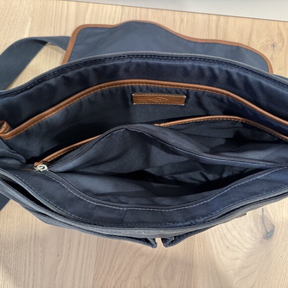 Fossil Laptop Crossbody Laptop Bag Blue Canvas & Leather - Picture 4 of 5